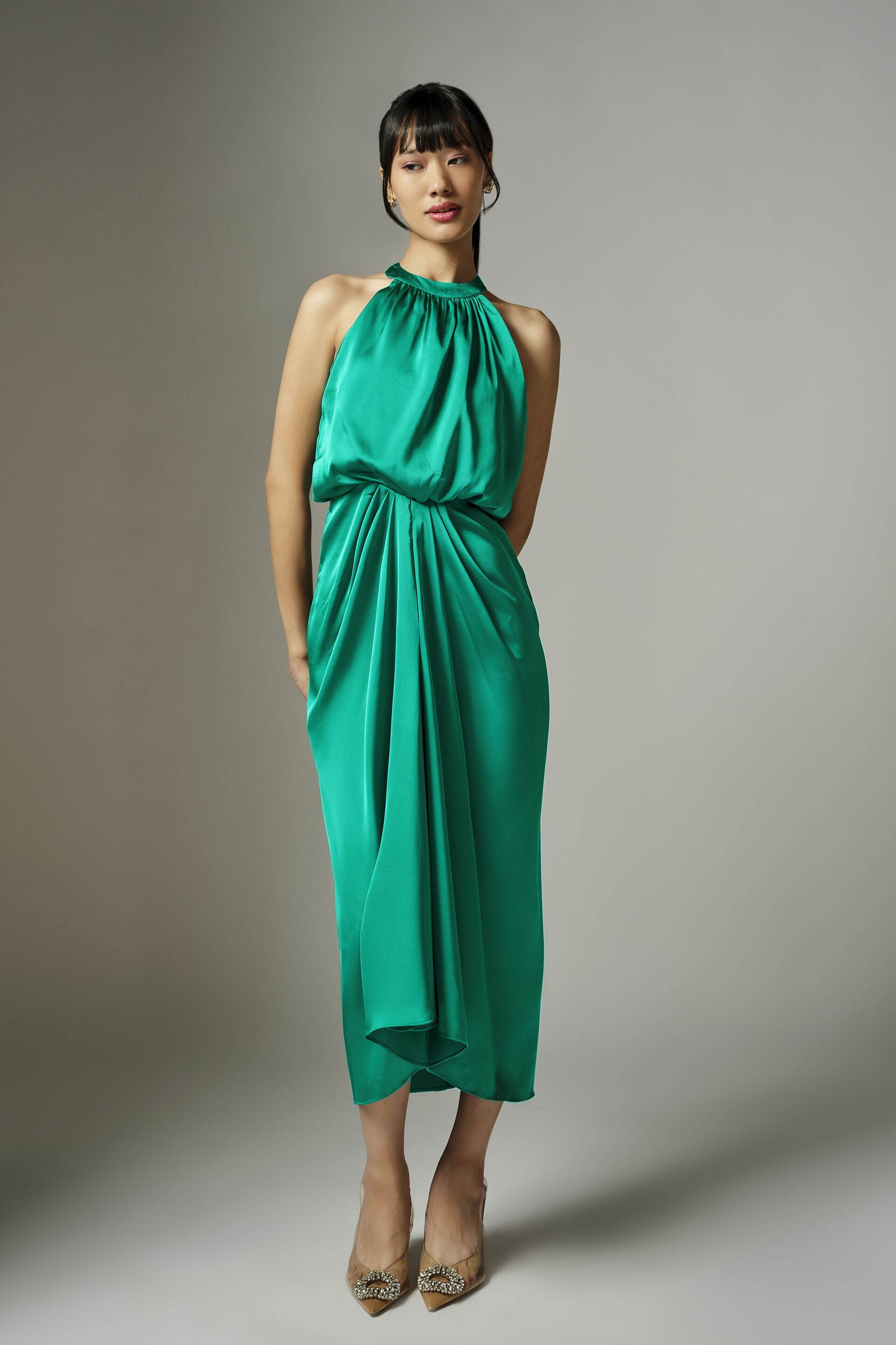 Noelis Green Halter Dress, Green, image 2
